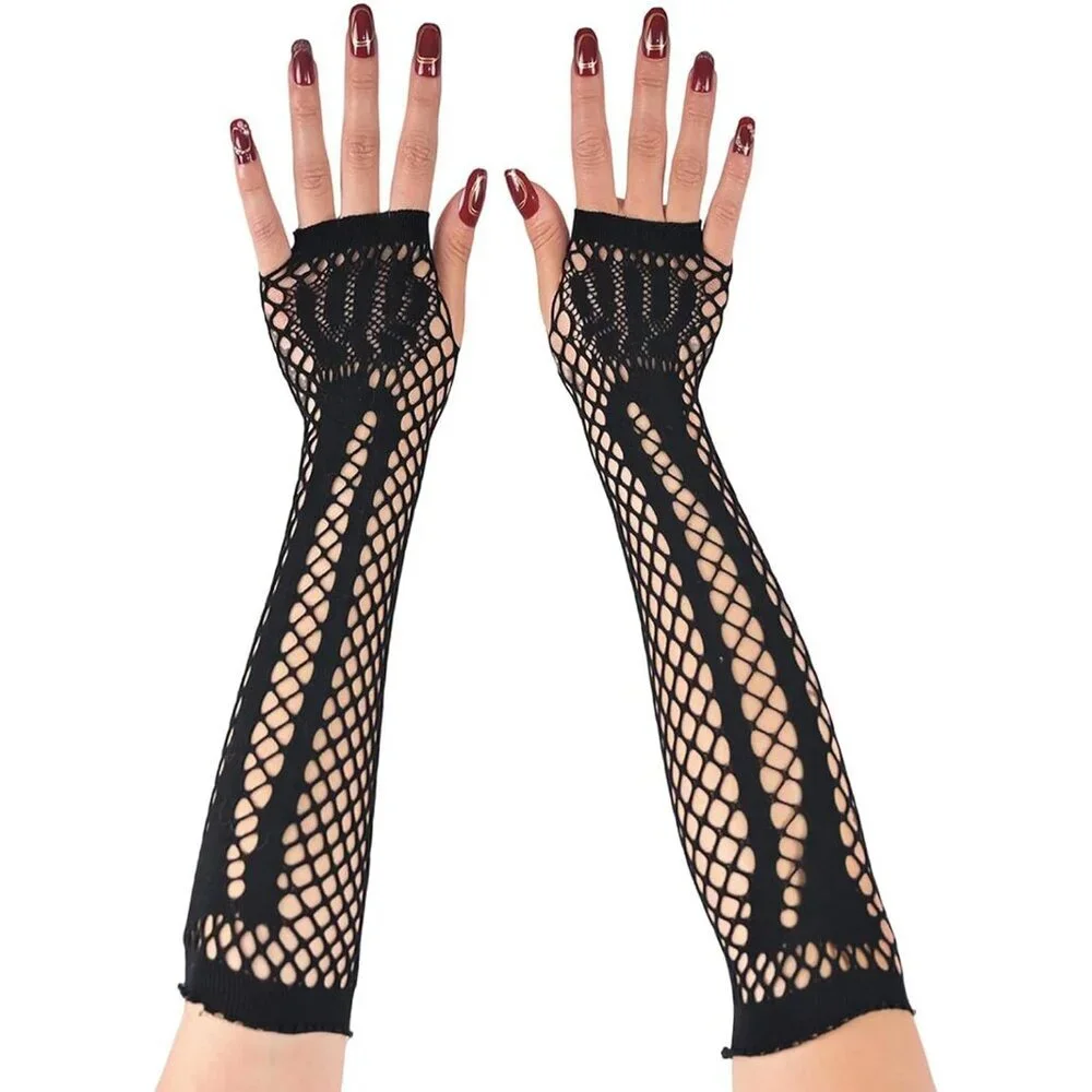 Women's Fishing Halloween Black 9 Net Gloves Fingerless Gothic Accessories